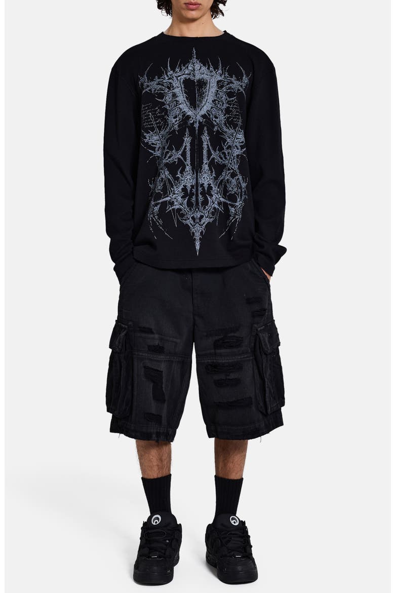Distressed Beach Cargo Shorts, Alternate, color, BLACK