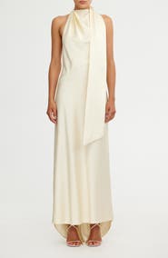 Significant Other Adriana Open Back Satin Halter Gown