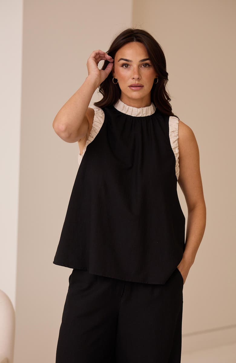 Brave+True Kelley Cotton & Linen Blend A-Line Top, Alternate, color, Black W Natural