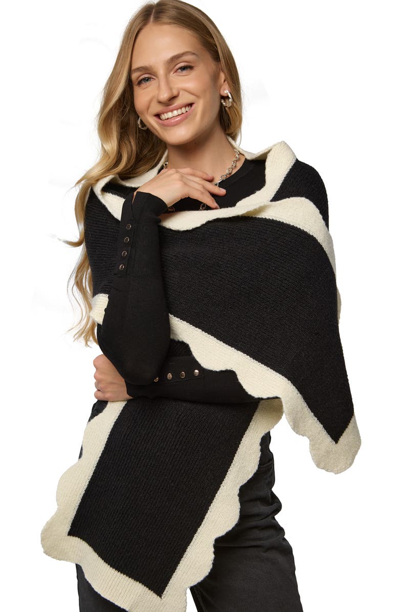 SAACHI Scallop Trim Scarf, Alternate, color, Black