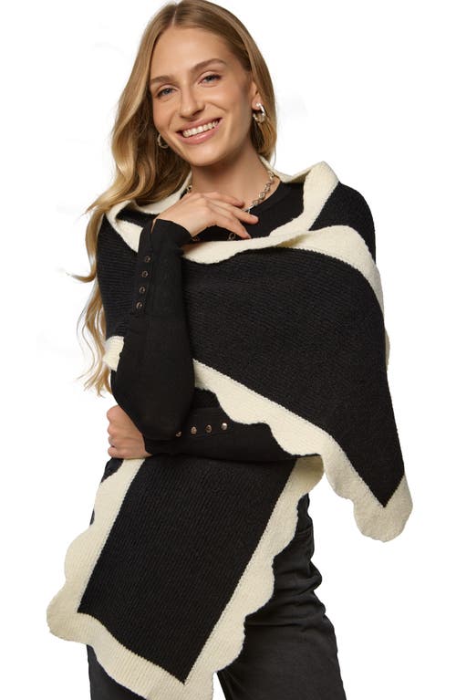 Saachi Scallop Trim Knit Scarf In Black