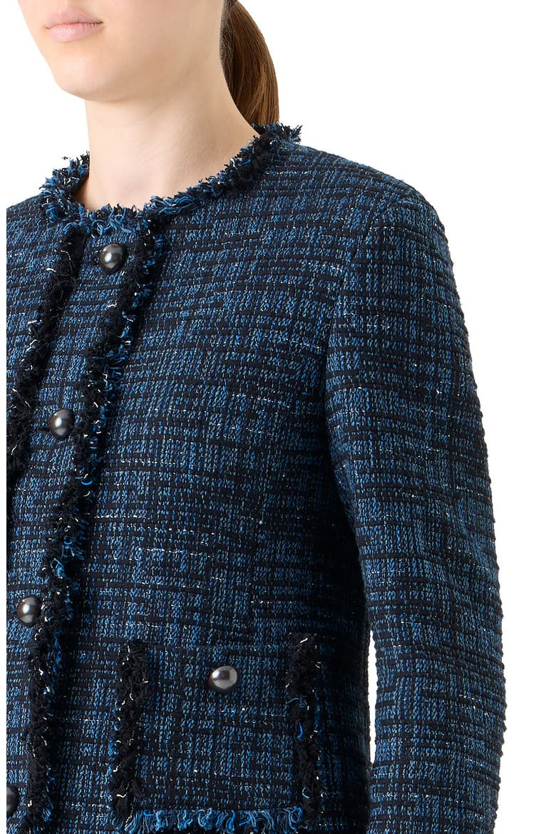 Fringed Mixed Tweed Jacket, Alternate, color, MEDIUM BLUE DENIM-BLACK