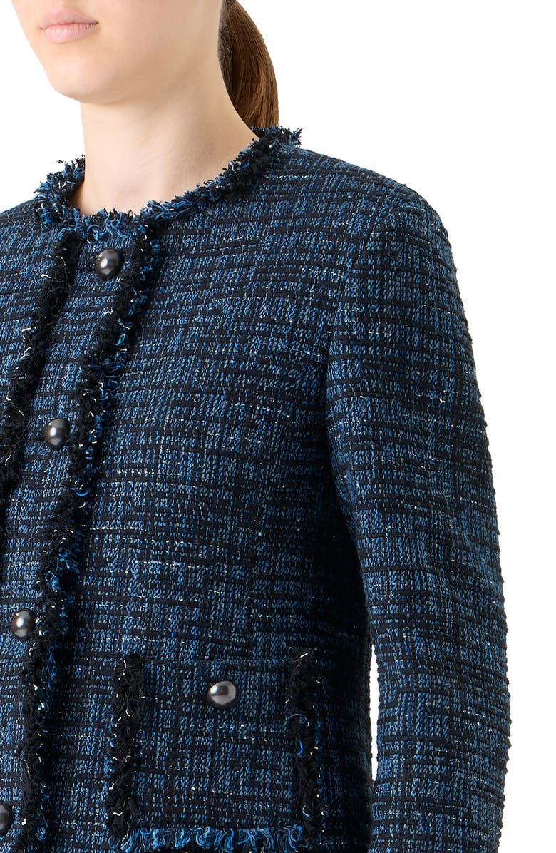 Akris punto Fringed Mixed Tweed Jacket, Alternate, color, Medium Blue Denim-Black