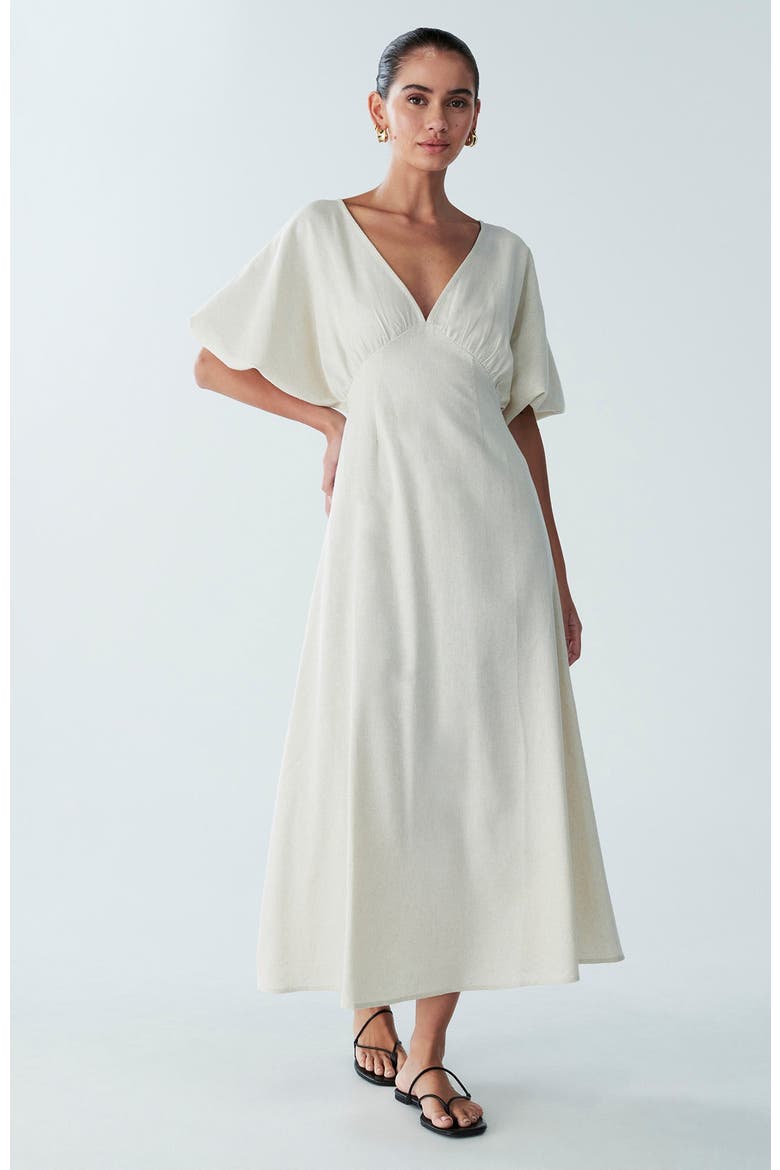 Palm Midi Dress, Alternate, color, Natural