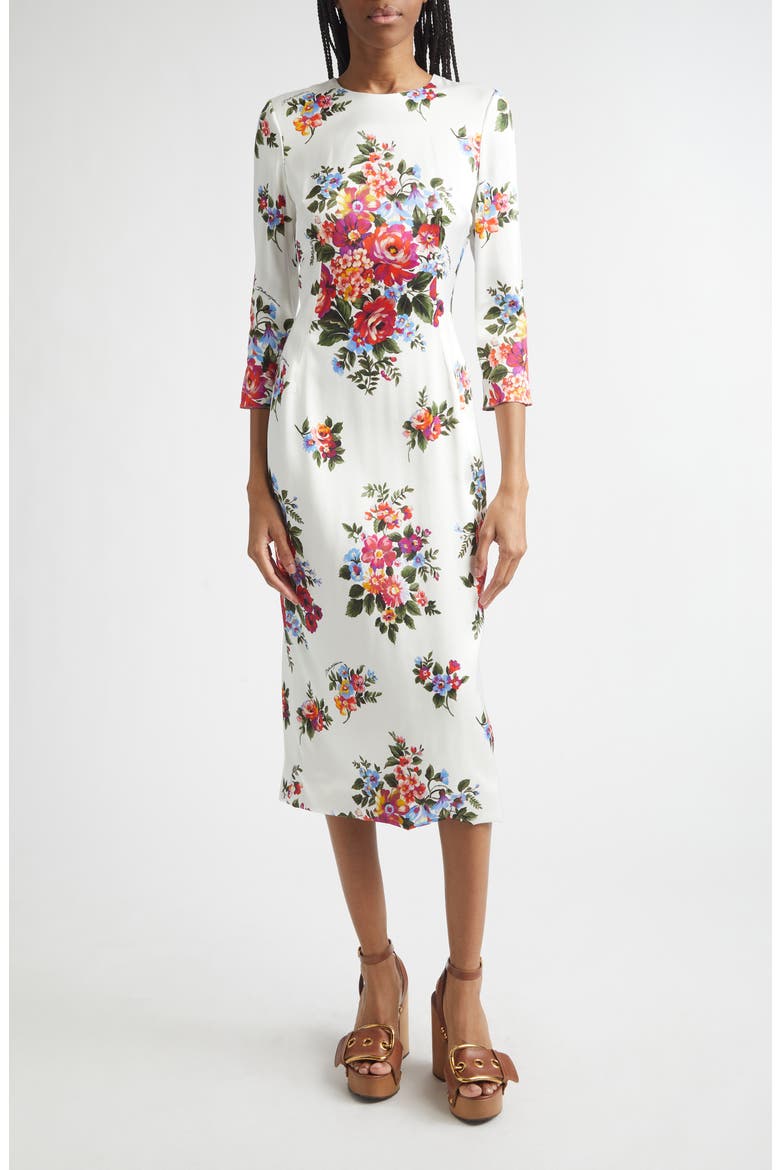 Floral Satin Midi Dress, Main, color, MAZZ.FIORI F.BIANCO
