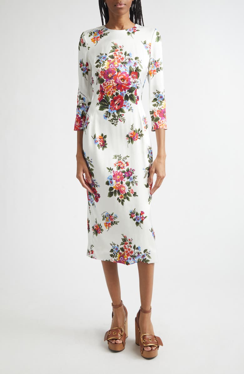 Dolce&Gabbana Floral Satin Midi Dress, Main, color, Mazz.fiori F.bianco