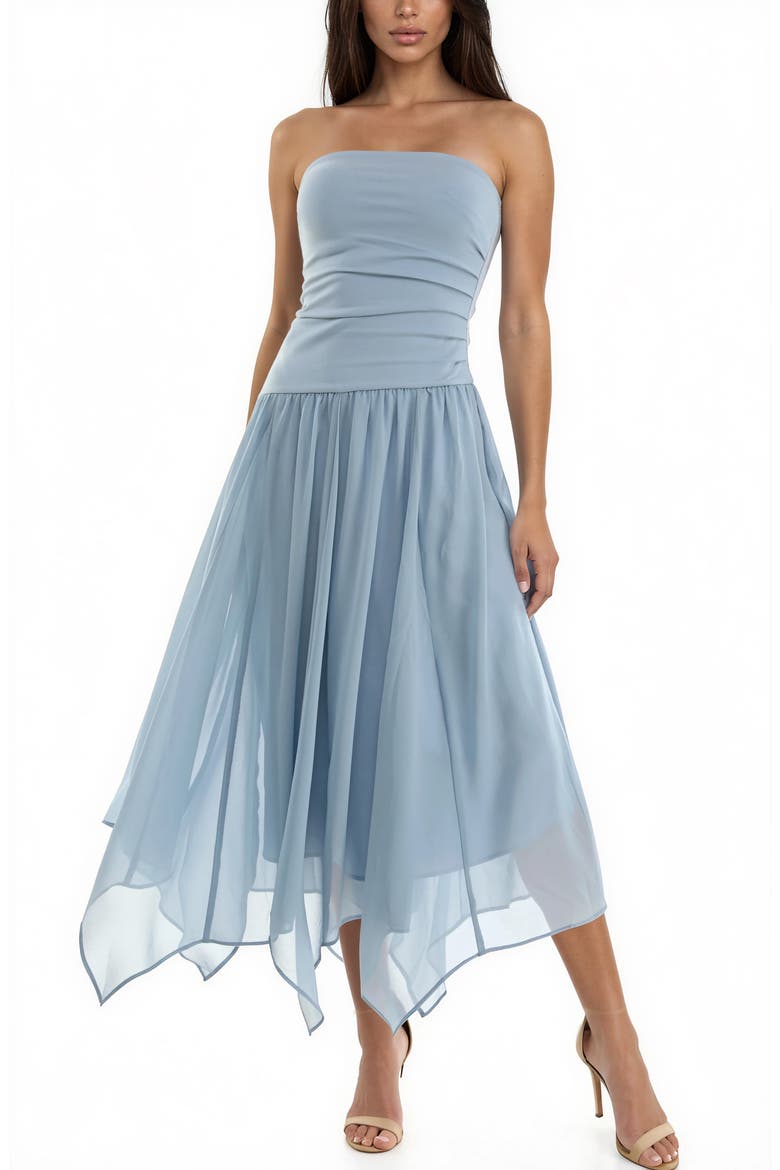 Mixed Media Strapless Gown, Main, color, SLATE BLUE
