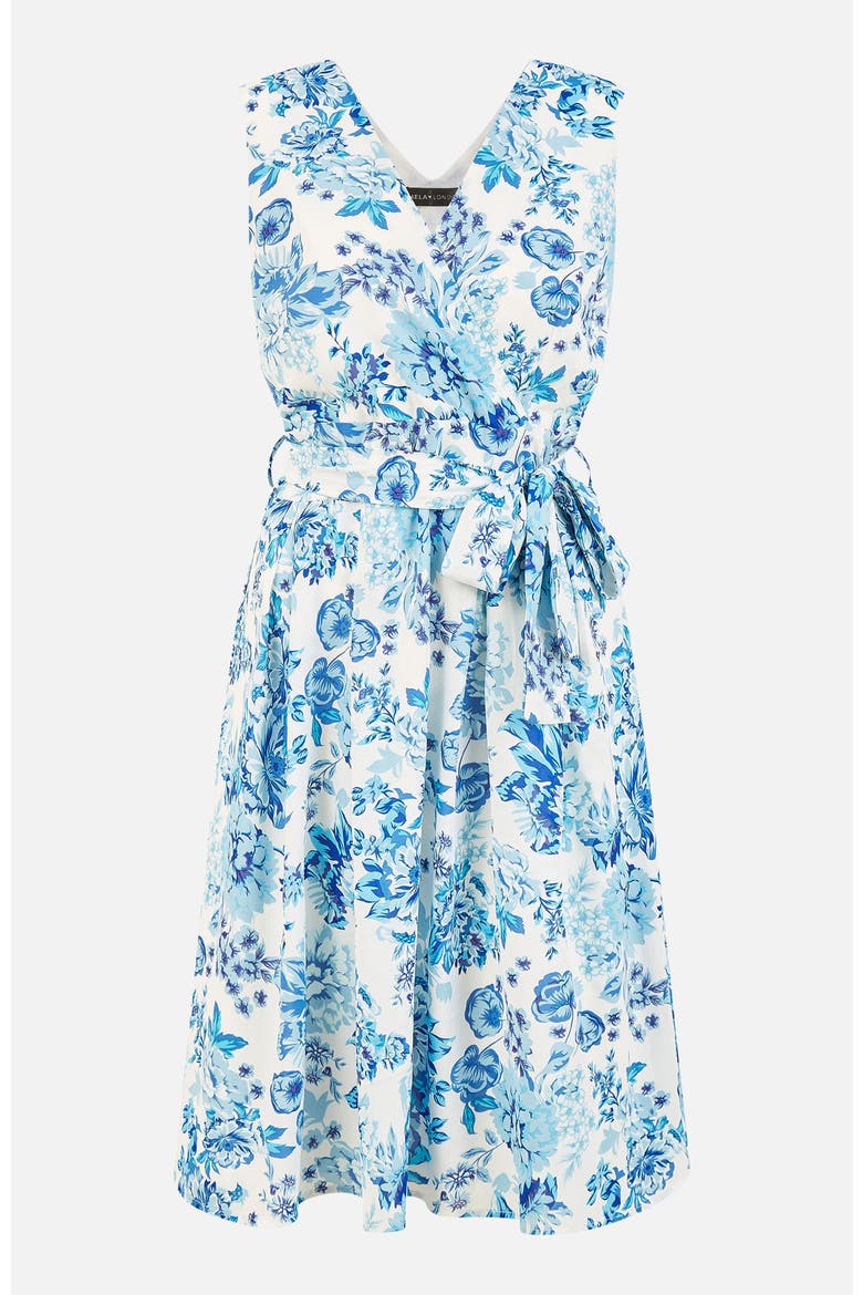 Floral Wrap Over Skater Dress, Alternate, color, Blue