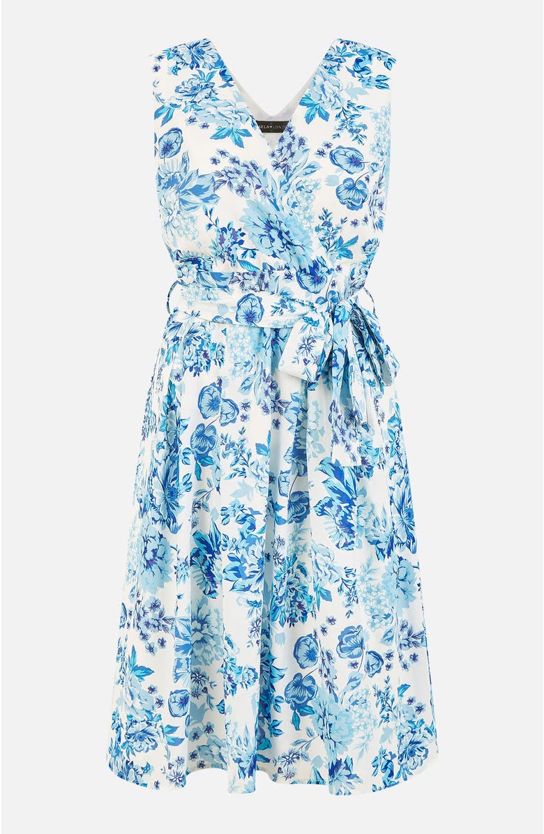 Yumi Floral Wrap Over Skater Dress, Alternate, color, Blue