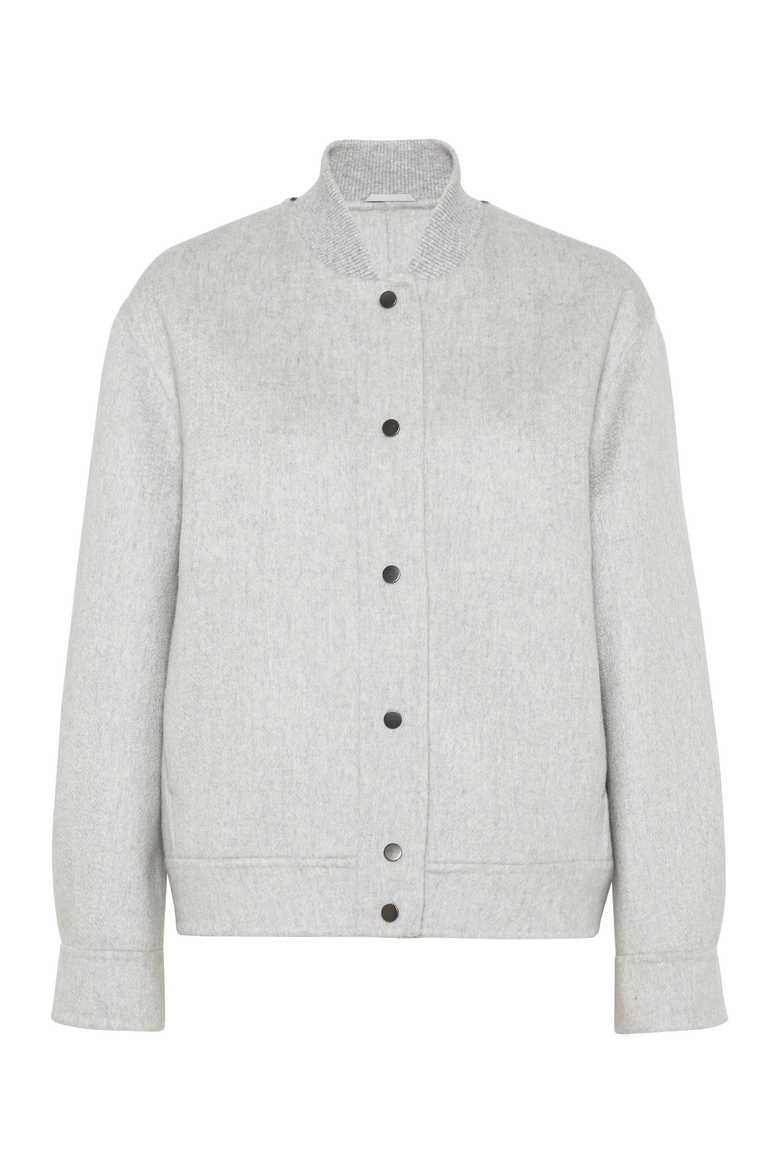 Hand-crafted bomber jacket in cashmere beaver double cloth with monili, Main, color, Medium Grey