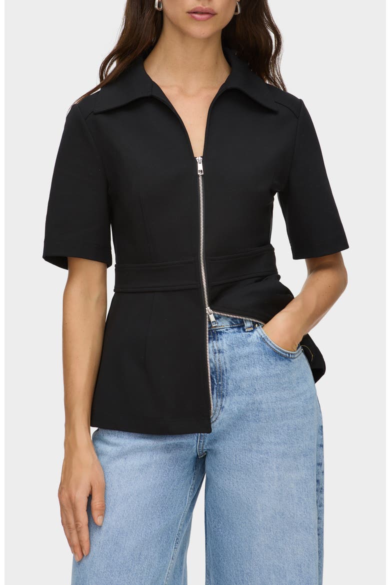 Cecile Zip Front Top, Alternate, color, BLACK