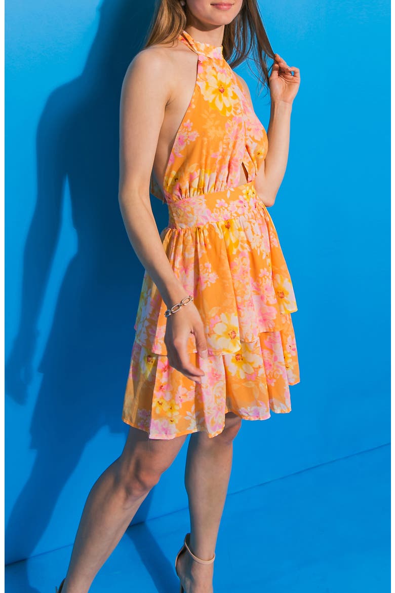 Floral Halter Minidress, Alternate, color, ORANGE
