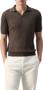MANGO Regular Fit Linen Blend Rib Polo
