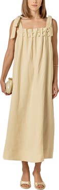 English Factory Faux Pearl Linen Midi Sundress