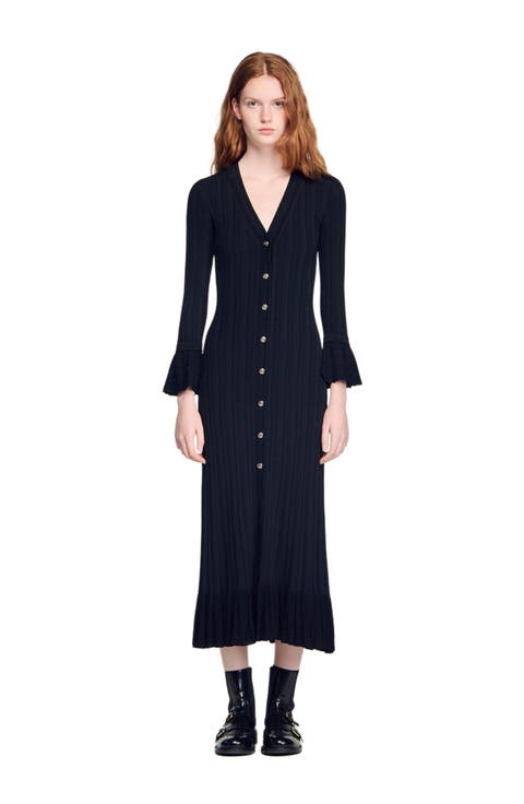 Knit maxi dress with ruffle
