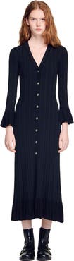 SANDRO Knit maxi dress with ruffle