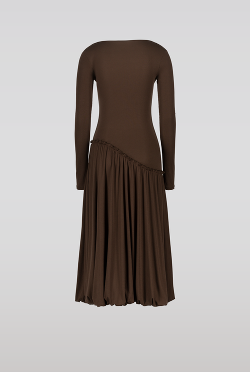 Saemdi Asymmetric Hip Dress With Scoop Neck In Dark Brown