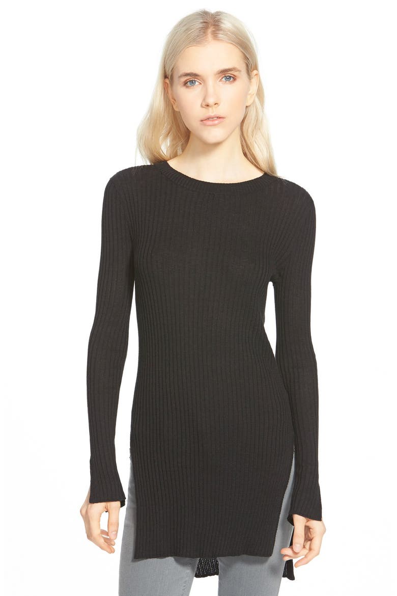 Rib Knit Tunic, Main, color, BLACK