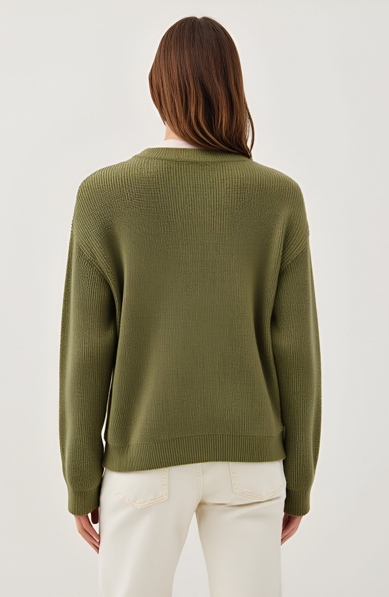 Modenaire Ribbed Button Down Cardigan, Alternate, color, Olive Green