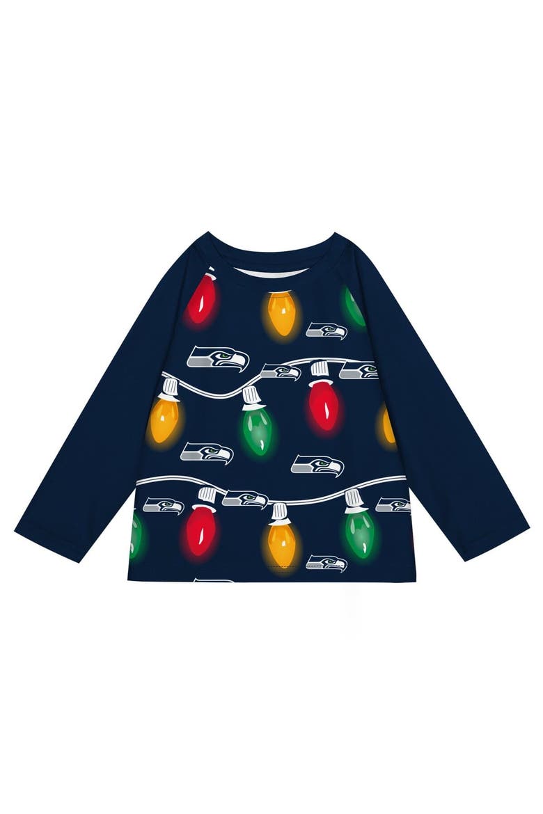 Youth Seattle Seahawks Two-Piece Garland Holiday Long Sleeve Pajama Set, Alternate, color, College Navy