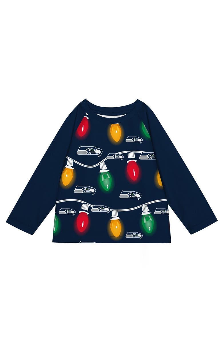 Outerstuff Youth Seattle Seahawks Two-Piece Garland Holiday Long Sleeve Pajama Set, Alternate, color, College Navy