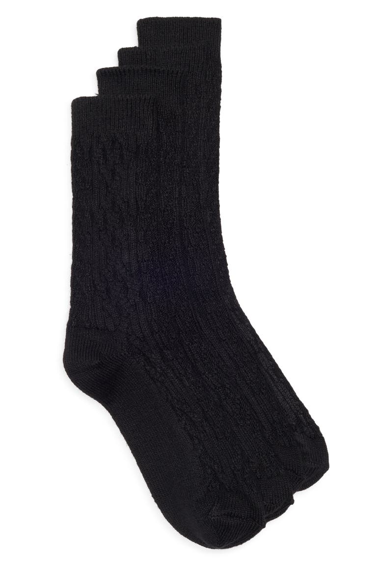 Assorted 2-Pack Cable Crew Socks, Main, color, BLACK