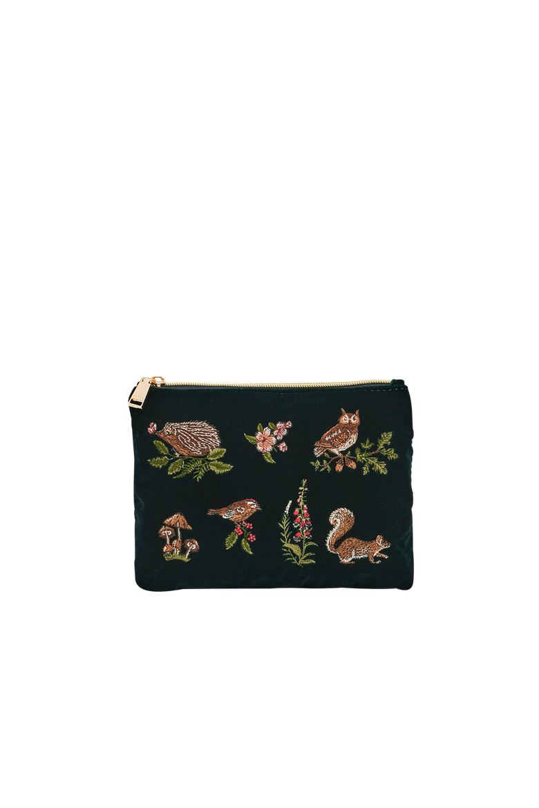 Meadow Scene Embroidered Medium Pouch  Velvet, Main, color, Dark Green