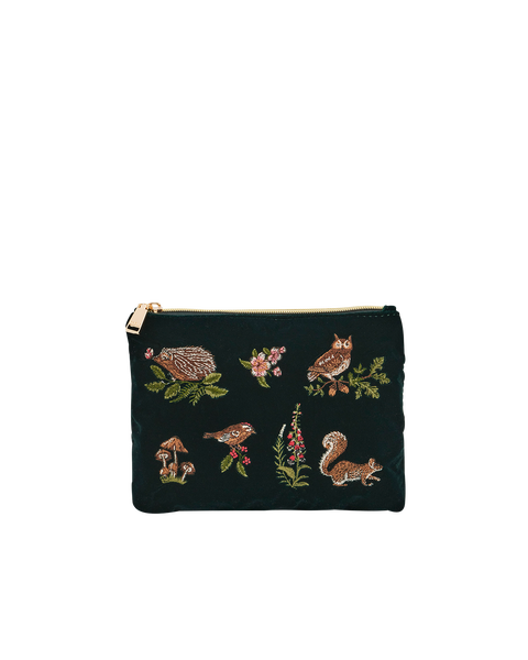Meadow Scene Embroidered Medium Pouch  Velvet