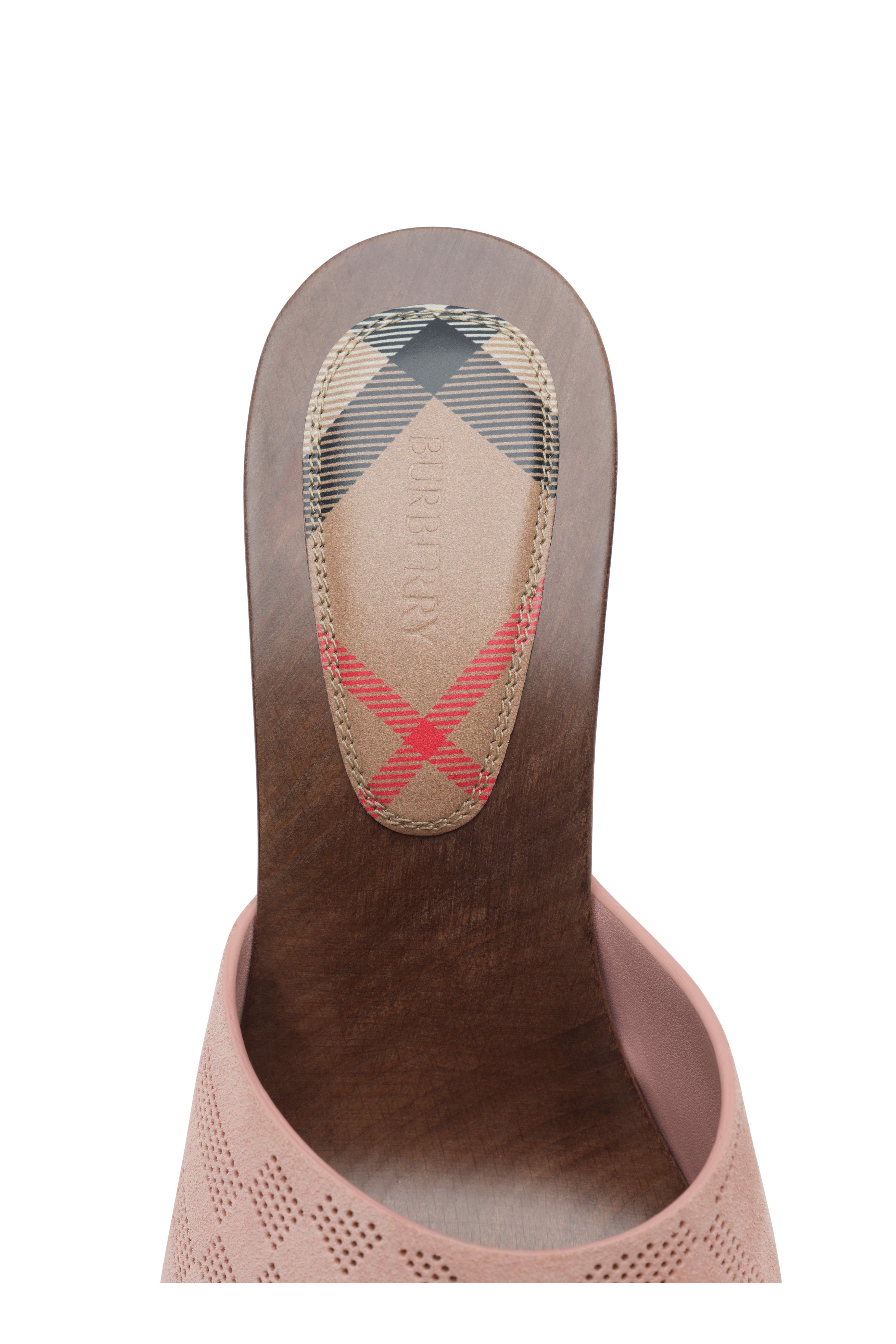 Burberry Check Suede Potter Mules, Alternate, color, Peony Pink