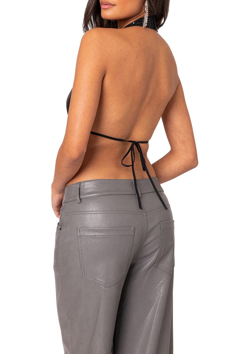 EDIKTED Draped Sequin Halter Top, Alternate, color, Black