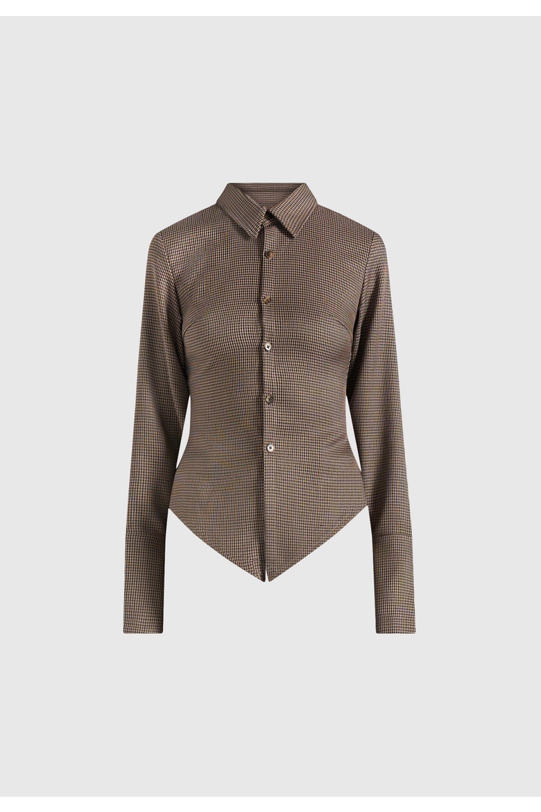 Sonia Houndstooth Cinch Shirt, Alternate, color, Brown