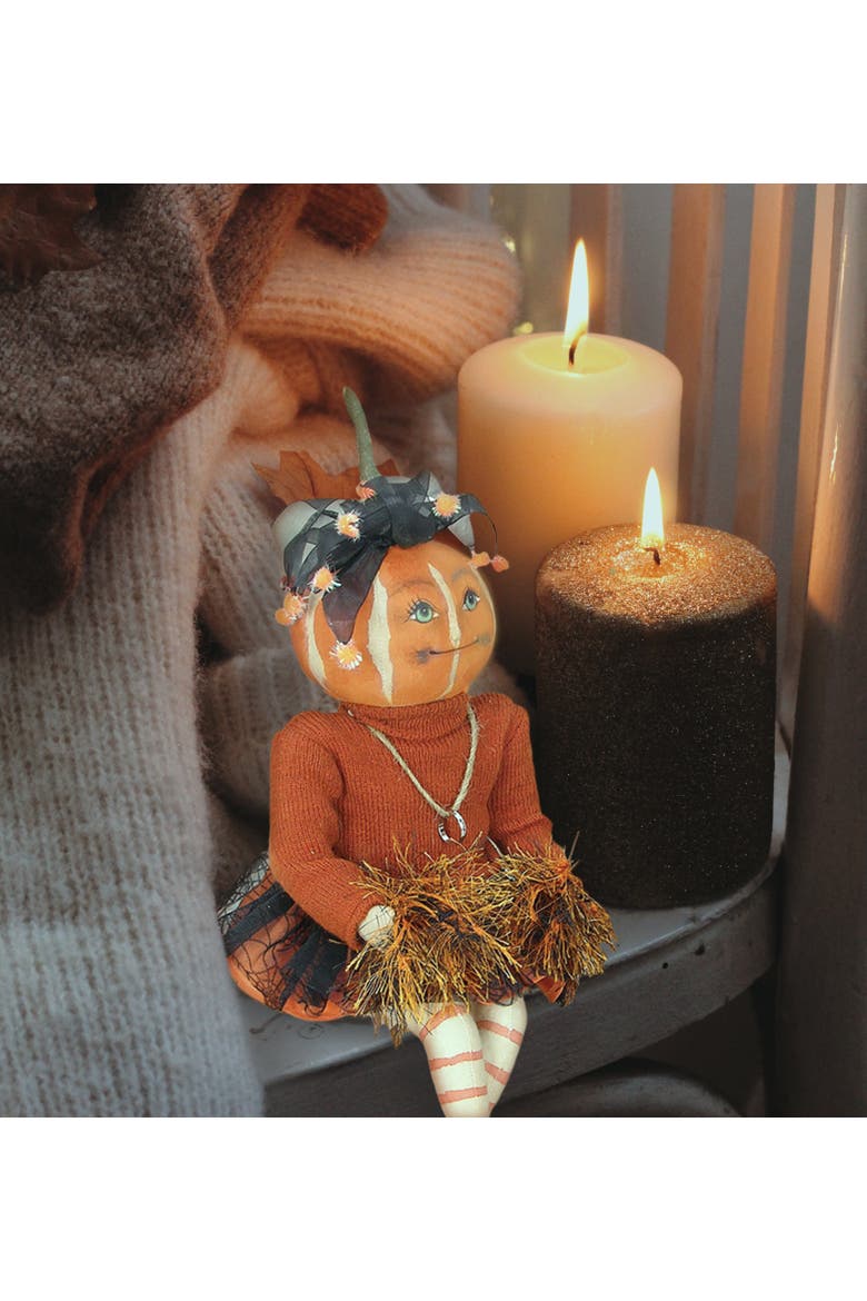 Lucille Football Cheerleader Thanksgiving Joe Spencer Gathered Traditions Figurine, Alternate, color, Orange