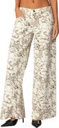 EDIKTED Snow Leopard Print Low Rise Wide Leg Jeans
