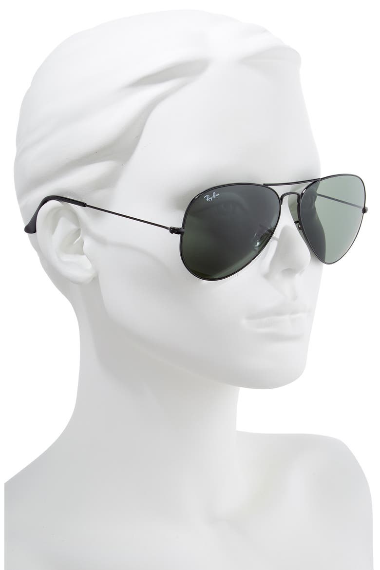 62mm Aviator Sunglasses, Alternate, color, BLACK/ GREEN SOLID