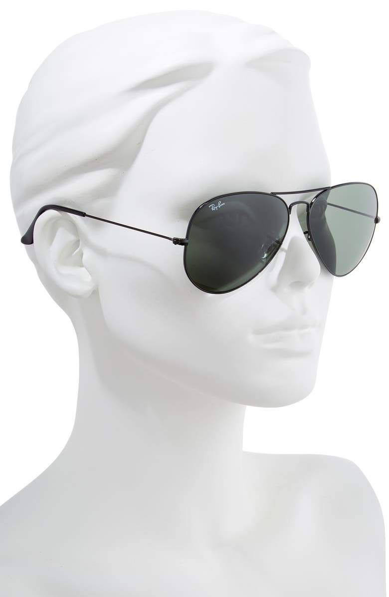 Ray-Ban 62mm Aviator Sunglasses, Alternate, color, Black/ Green Solid
