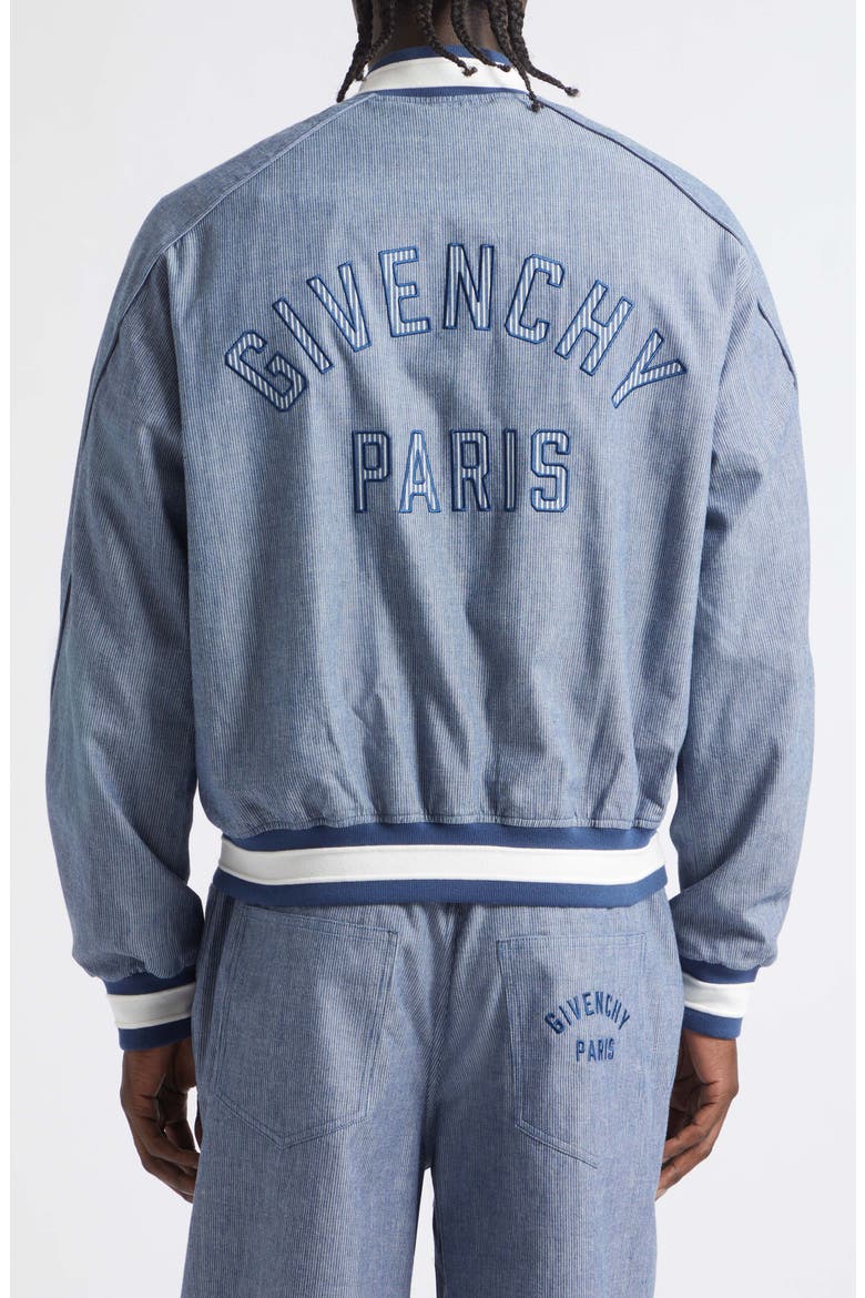 Couture Seam Engineer Stripe Cotton Bomber Jacket, Alternate, color, WHITE/ BLUE
