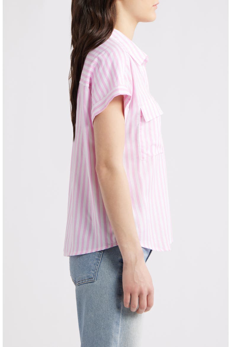 Kaiana Stripe Short Sleeve Button-Up Shirt, Alternate, color, OCEAN PINK