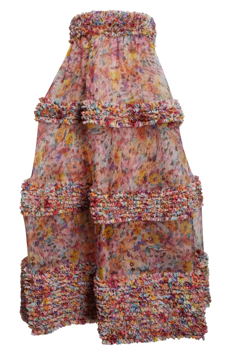 Zimmermann Kindred Spirit Luna Ruffle Bandeau Silk Organza Gown, Main, color, Multi Floral