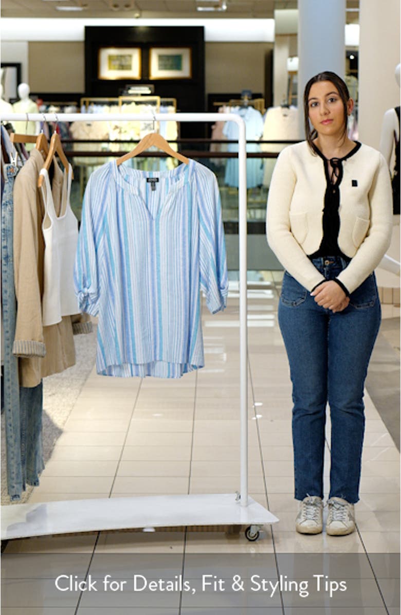 Tie Cuff Raglan Sleeve Linen Blend Top, sales video thumbnail