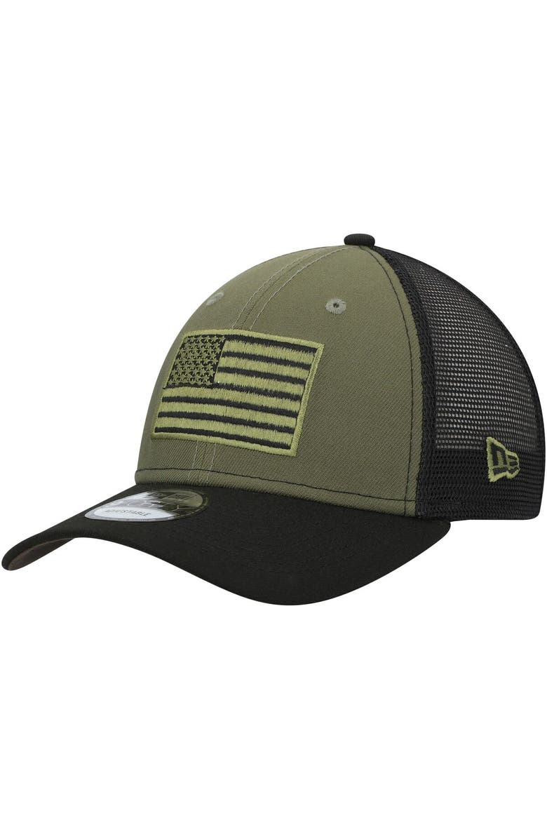 New Era Men's New Era Olive/Black NASCAR Merchandise Military Appreciation 9FORTY Adjustable Trucker Hat, Alternate, color, 