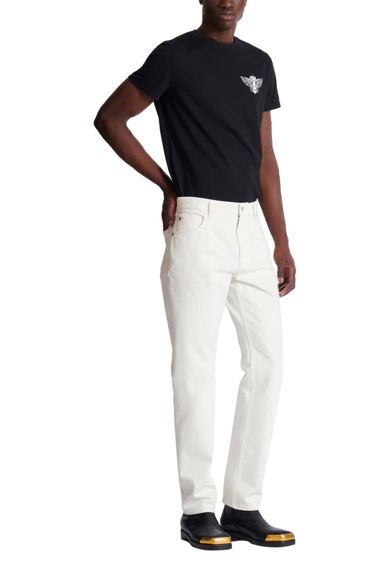 White denim straight-cut jeans, Alternate, color, white