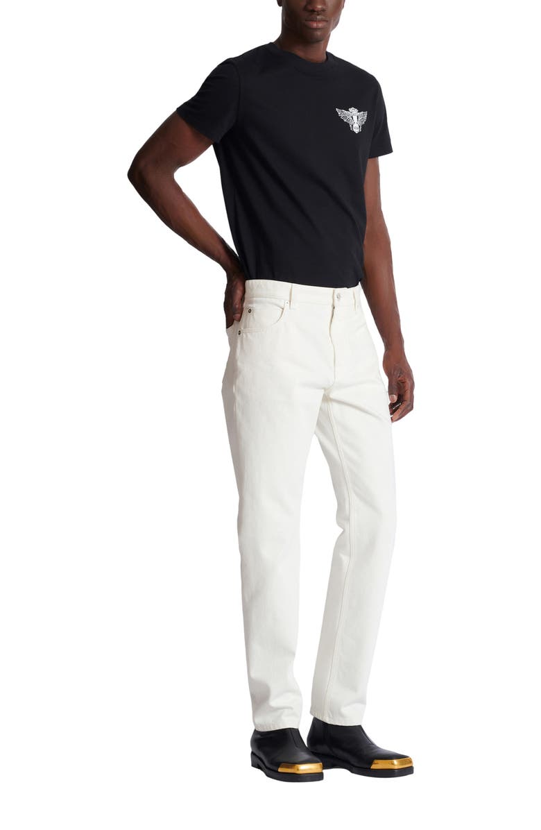 Balmain White denim straight-cut jeans, Alternate, color, White