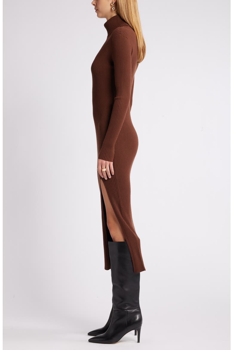 Rib Long Sleeve Turtleneck Sweater Dress, Alternate, color, BROWN SOIL