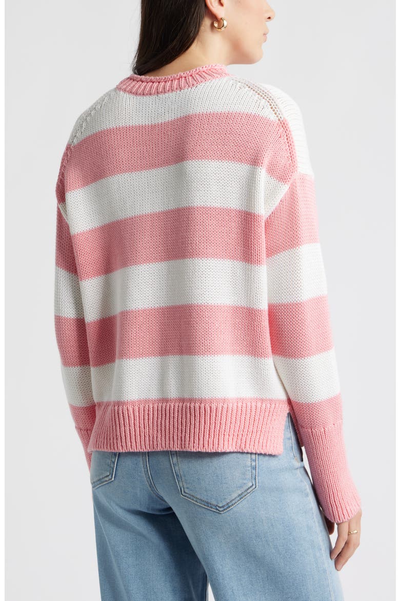 Stripe Roll Neck Cotton Sweater, Alternate, color, PINK DIANTHUS- WHITE STRIPE