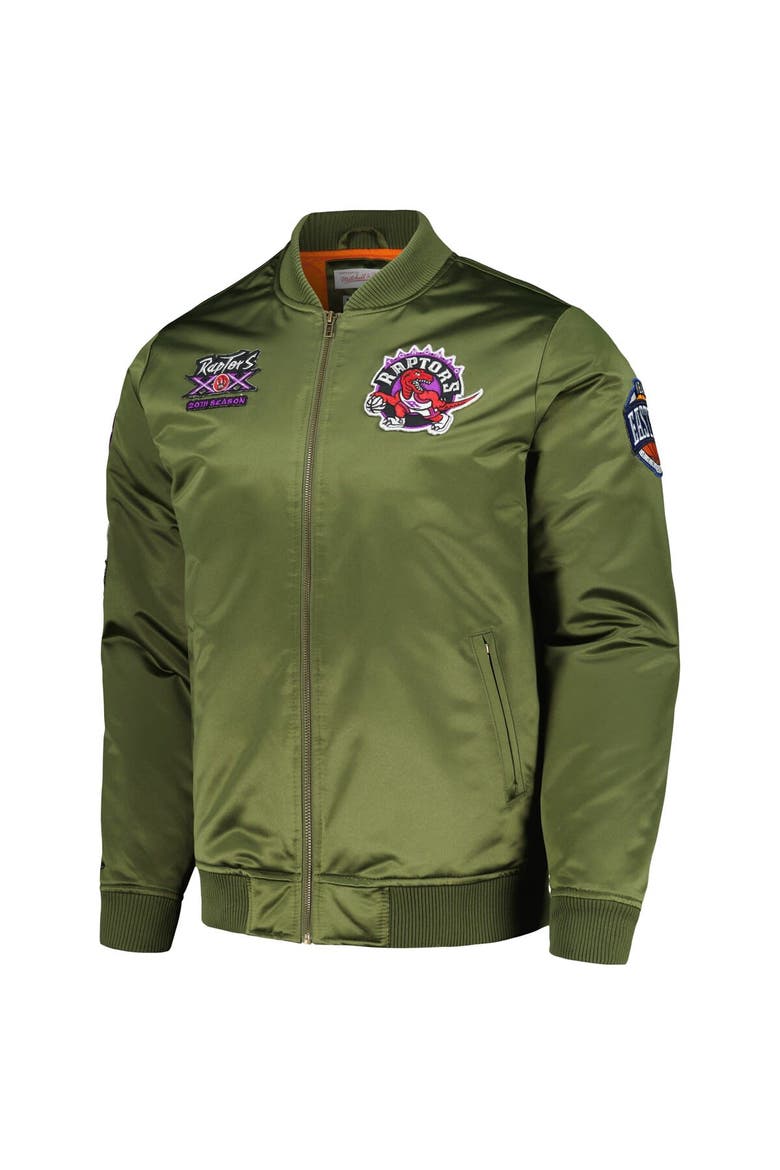 Men's Mitchell & Ness Olive Toronto Raptors Hardwood Classics Retro Satin Full-Zip Jacket, Alternate, color, Olive