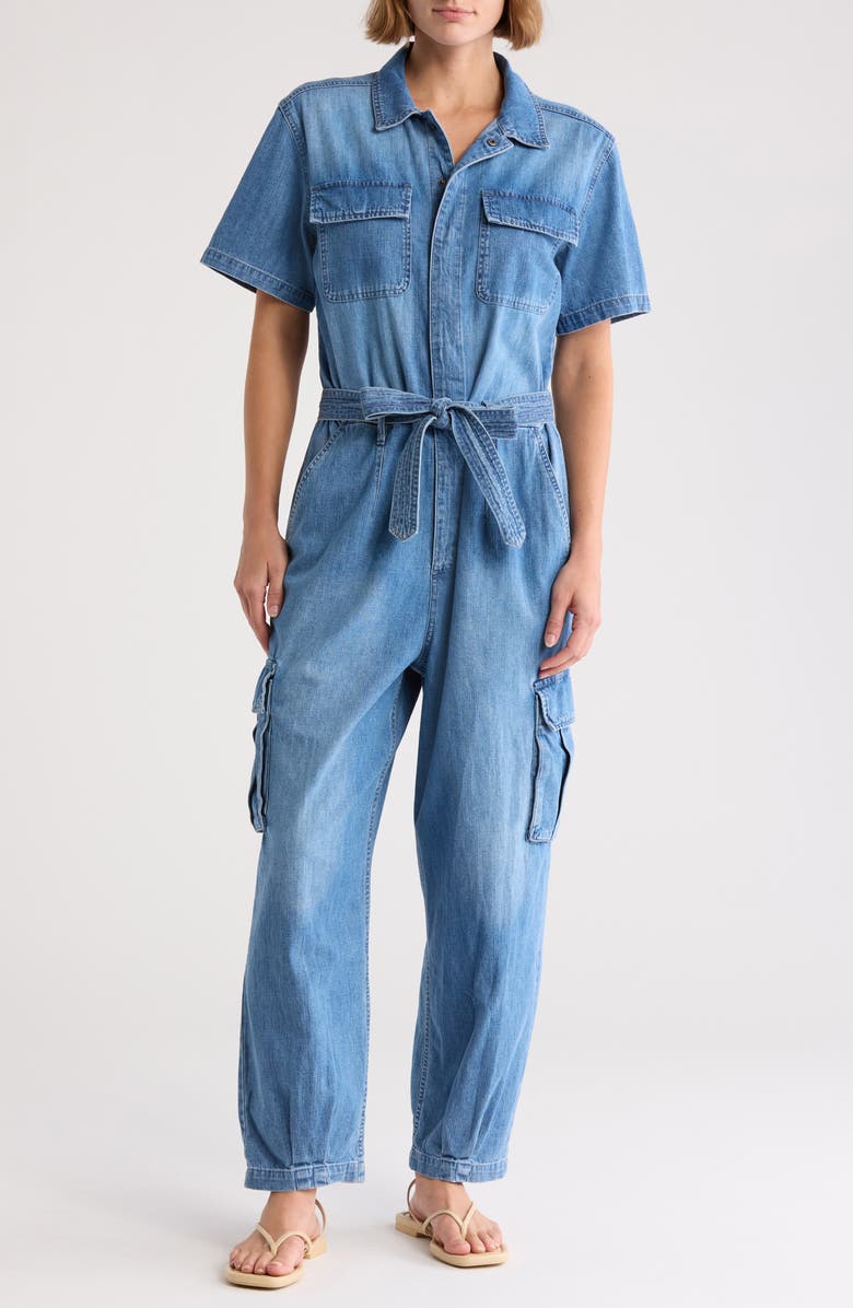 Lucky Brand Denim Short Sleeve Utility Jumpsuit, Main, color, 