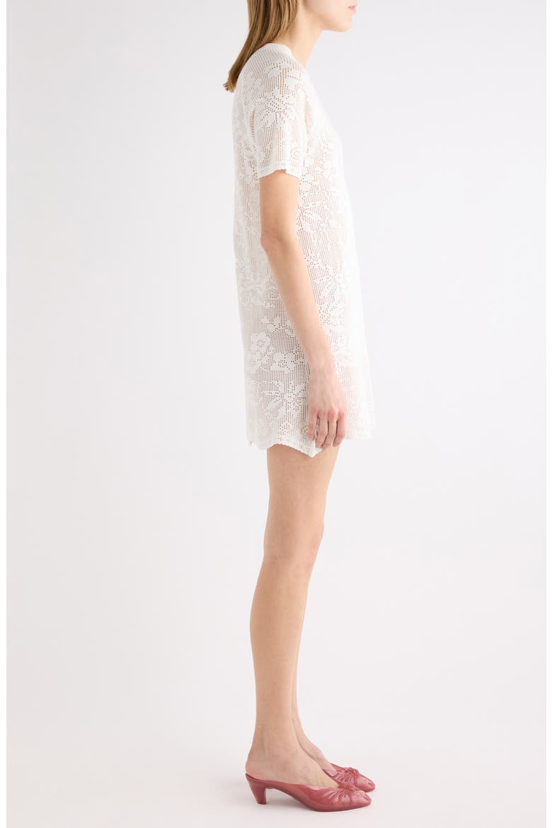 Short Sleeve Floral Pointelle Stitch Cotton Minidress, Alternate, color, WHITE