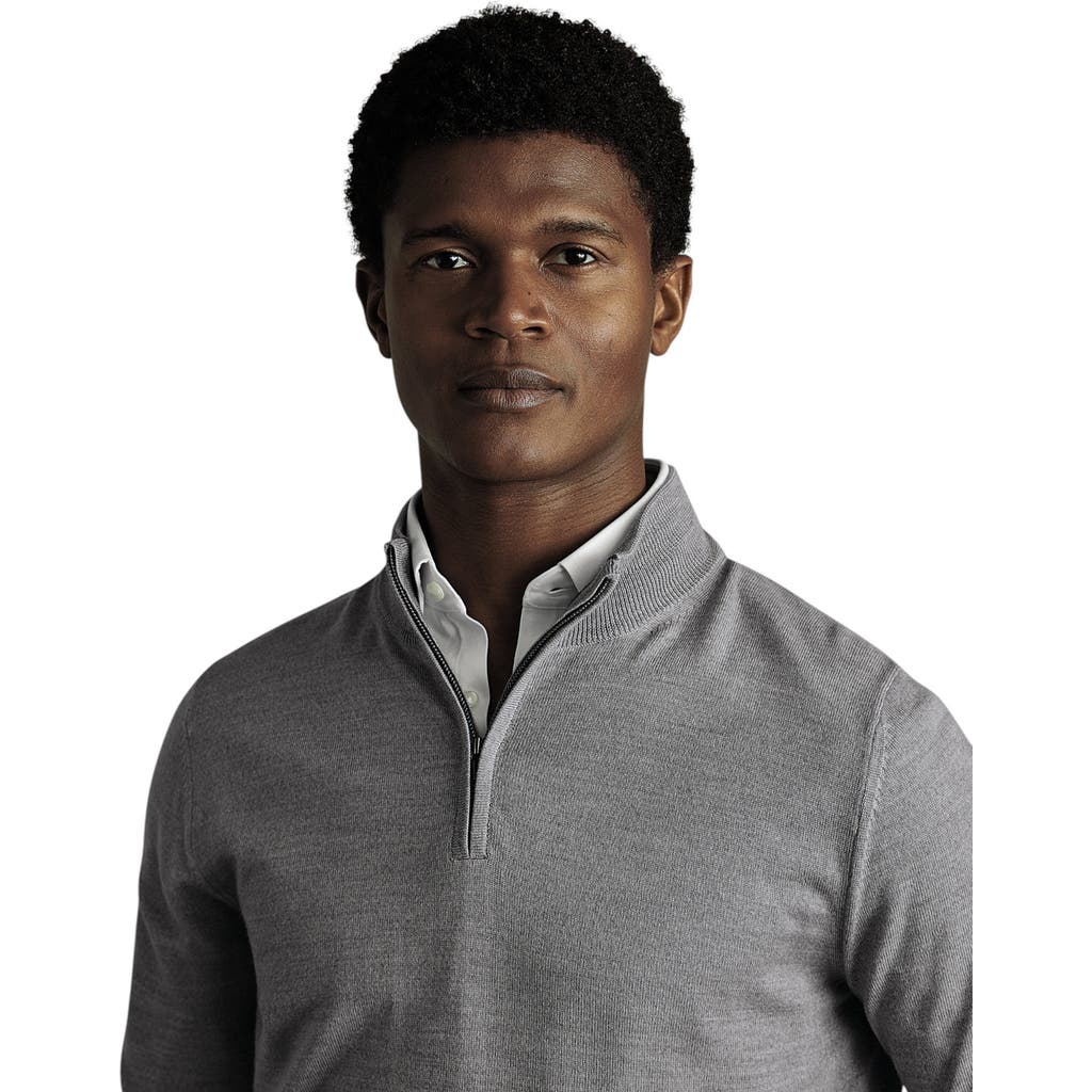 Charles Tyrwhitt Merino Zip Neck Long Sleeve Sweater In Gray