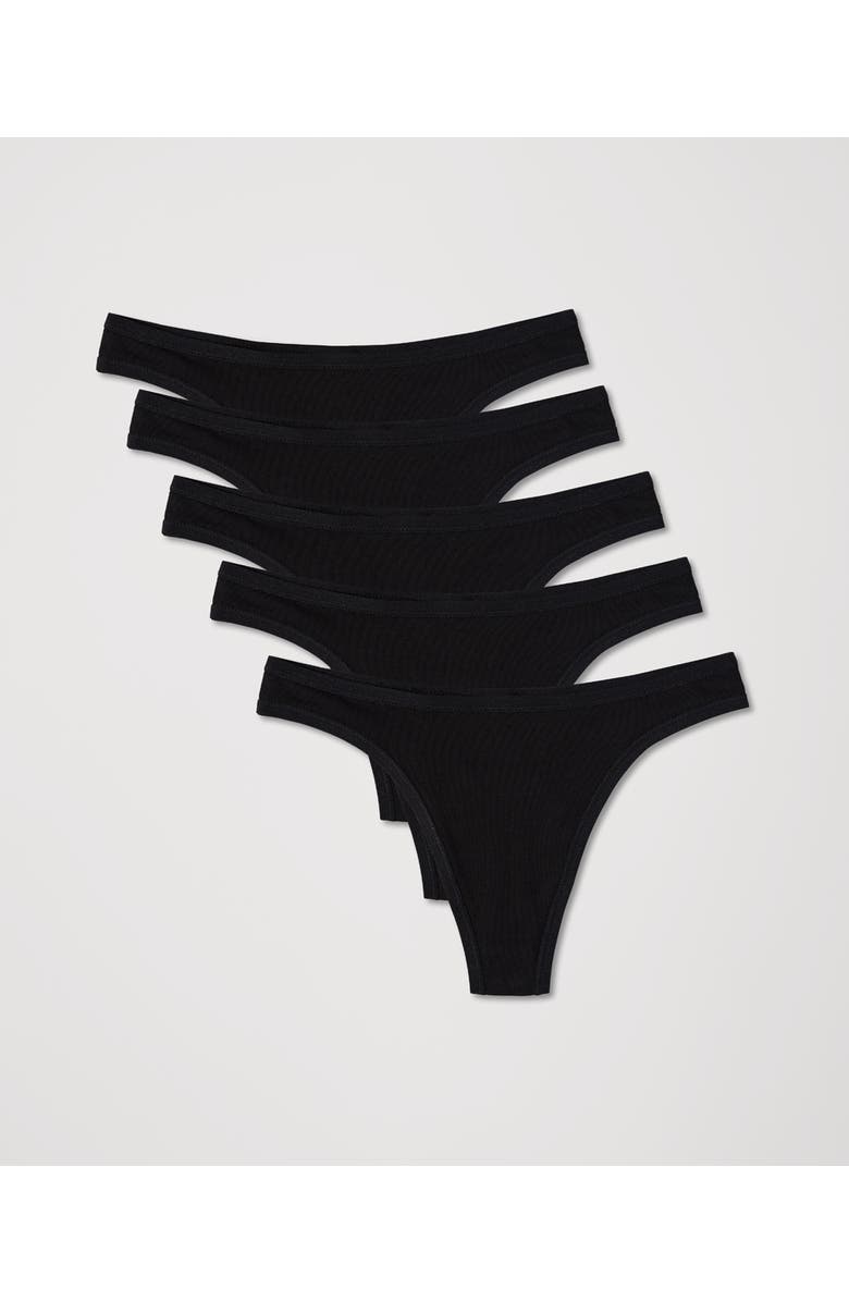 Pact Organic Cotton Everyday Classic Thong 5-Pack, Alternate, color, Black