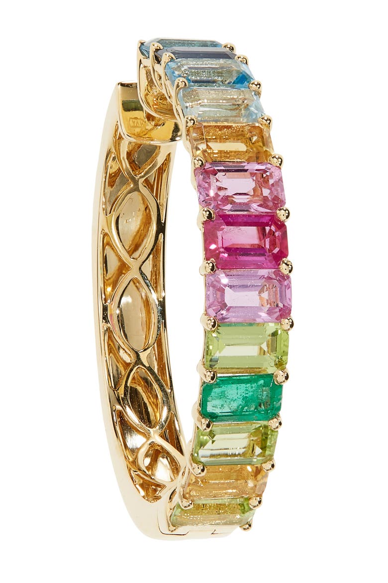 Rainbow Gemstone Eternity Hoop Earrings, Alternate, color, YELLOW GOLD